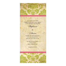 Pink and Green Damask Wedding Invitation