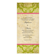 Pink and Green Damask Wedding Invitation