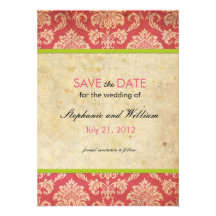 Pink and Green Damask Wedding Save the Date Invite