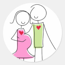 Pink and Green, Expecting Couple Round Stickers