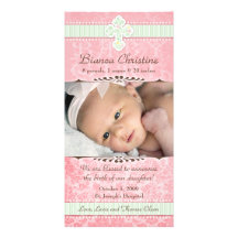 Pink and Green Florals Birth Announcement Personalized Photo Card