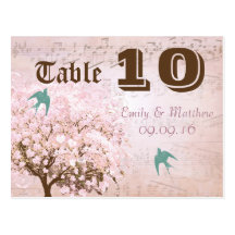 Pink and Green Heart Leaf Tree Table Number Post Card