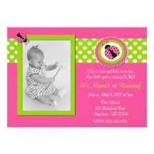 Pink and Green Ladybug Girls Birthday Invitation