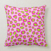 Pink and green leopard print throw pillow