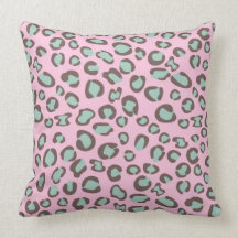 Pink and green leopard print throw pillow