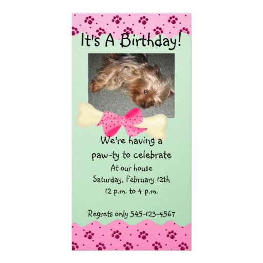 Pink and Green Paw Print Birthday Invitation Photo Greeting Card