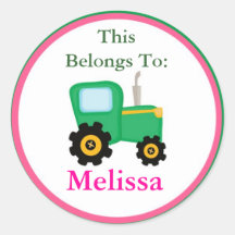 Pink and Green Tractor Back to School Stickers