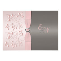 Pink and Grey Floral Monogrammed Invitation