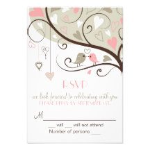 Pink and Grey Lovebird RSVP Wedding Card Invites