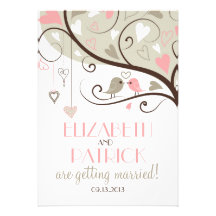 Pink and Grey Lovebirds Wedding Invitation