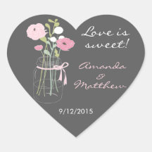Pink and Grey Mason Jar Wedding Favor Stickers