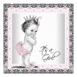 Pink and Grey Vintage Baby Girl Shower Personalized Announcements