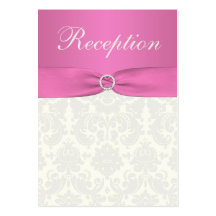 Pink and Ivory Damask Enclosure Card Business Card