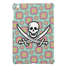 Pink and Mint Retro Jolly Roger iPad Mini Cover