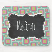 Pink and Mint Retro Pattern; Vintage Chalkboard Mouse Pads