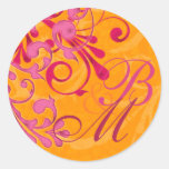 Pink and Orange Abstract Floral Envelope Seal Round Sticker