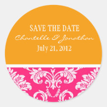 Pink and Orange Damask Wedding Sticker