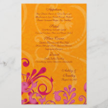 Pink and Orange Floral Wedding Menu Card Personalized Flyer