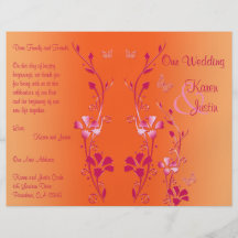 Pink and Orange Floral Wedding Program Flyer Design