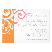Pink and Orange Swirl Birthday Party Invitation