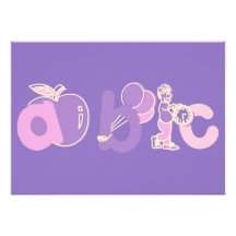 Pink and Purple ABC Alphabet Logo for Girls Personalized Invitations