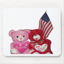Pink And Red Bears With American Flag Mouse Pad