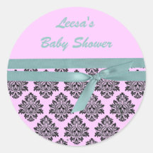 pink and turquoise damask baby shower stickers