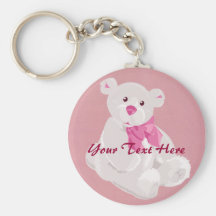 Pink and White Bear Keychain
