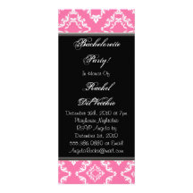 Pink and White Damask Bachelorette Party Invite