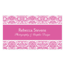 Pink and White Damask Business Card