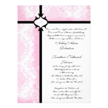 Pink and white Damask wedding invite