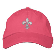 Pink and White Fleur de Lis Embroidered Hat