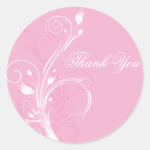Pink and White Floral 1.5" Round Thank You Sticker