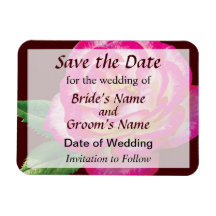 Pink and White Rose Save the Date Rectangle Magnet