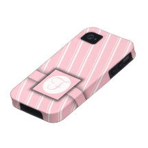Pink and White Striped Monogram Design Case-Mate iPhone 4 Covers
