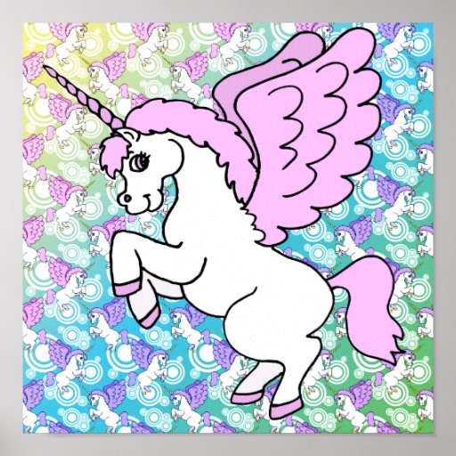 Pink and White Unicorn Graphic Poster Zazzle