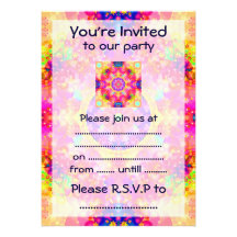 Pink and Yellow Kaleidoscope Fractal Personalised Invites