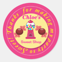 Pink and Yellow Whimsical Gumball Party Sticker