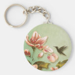 Pink Azaleas Vintage  on Green Mist Keychain