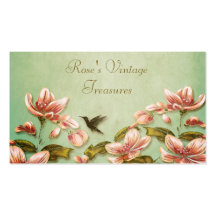 Pink Azaleas Vintage  on Green Mist Retro Business Card Templates