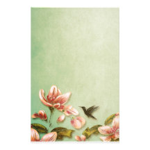 Pink Azaleas Vintage  on Green Mist Personalised Stationery