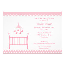 Pink Baby Crib and Mobil Baby Shower Invitation