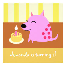 Pink Baby Dog Birthday Invitation