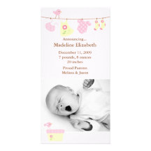 Pink Baby Laundry Birth Announcement Photo Cards