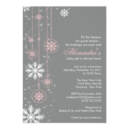 Pink Baby Shower Invitation Winter Snowflakes