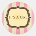 Pink Baby Shower Sticker - Vintage Stripes