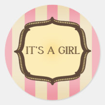 Pink Baby Shower Sticker - Vintage Stripes