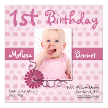 Pink Baby's First Birthday Photo Invitation