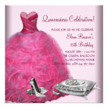 Pink Ball Gown High Heel Shoes Pink Quinceanera Personalized Announcement