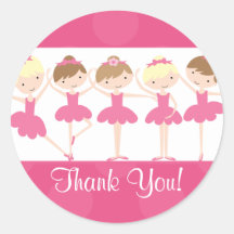 Pink Ballerina Dance Birthday Thank You Sticker